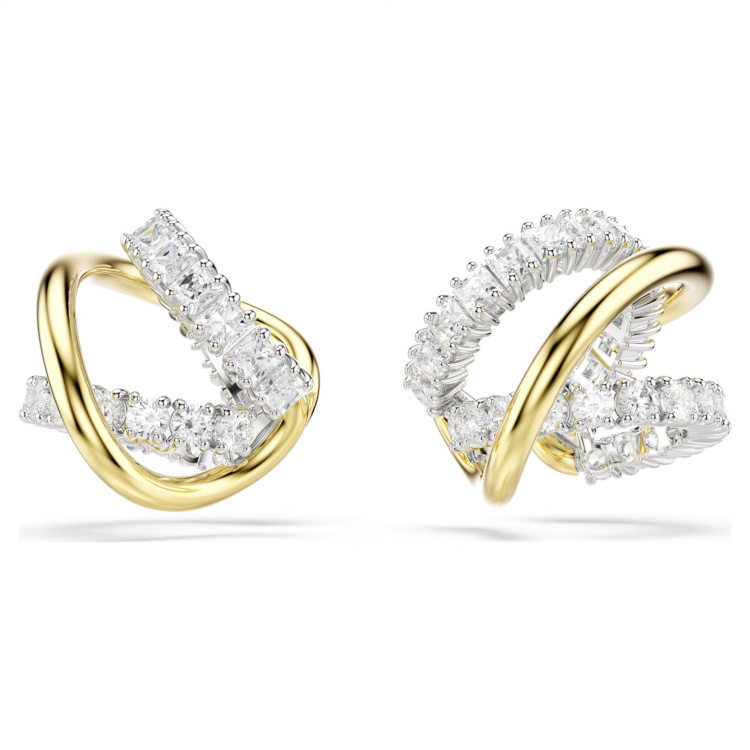 Hyperbola ear cuffs Mixed cuts, White, Mixed metal finish